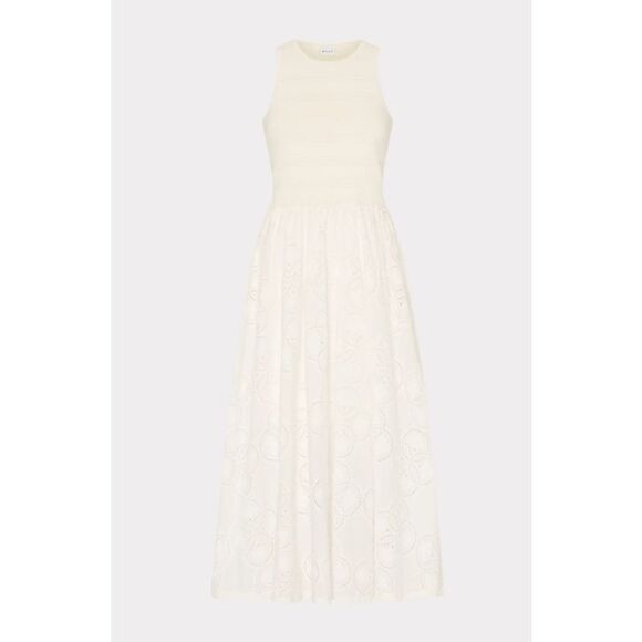 NWT Milly Geo Eyelet Knit Combo Midi Dress - Ecru / M - Picture 1 of 13